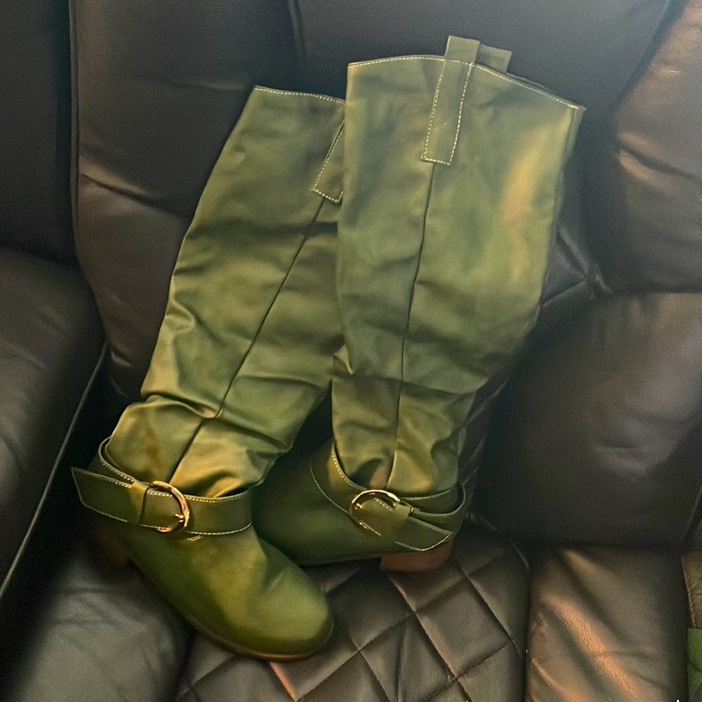 Green leather boots